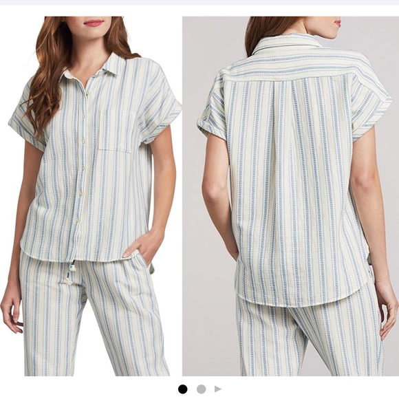 Faherty Tops - SOLD Faherty Ocean Catalina Stripe Ivory & Blue Short Sleeve Top EUC